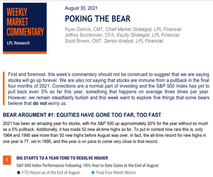 Poking The Bear | Weekly Market Commentary | August 30, 2021