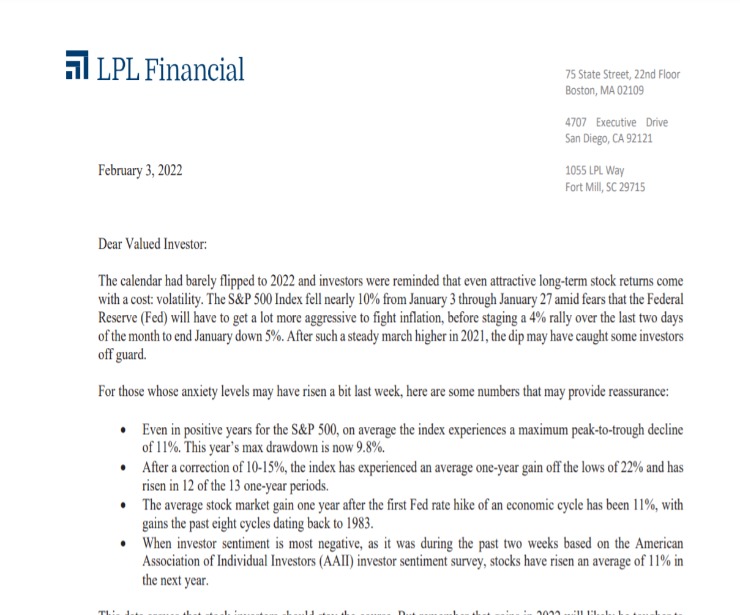 Client Letter | Stocks’ Road Ahead | February 3, 2022