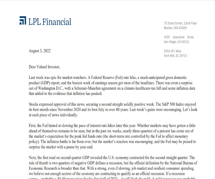 Client Letter | Big Week for Market Watchers | August 3, 2022